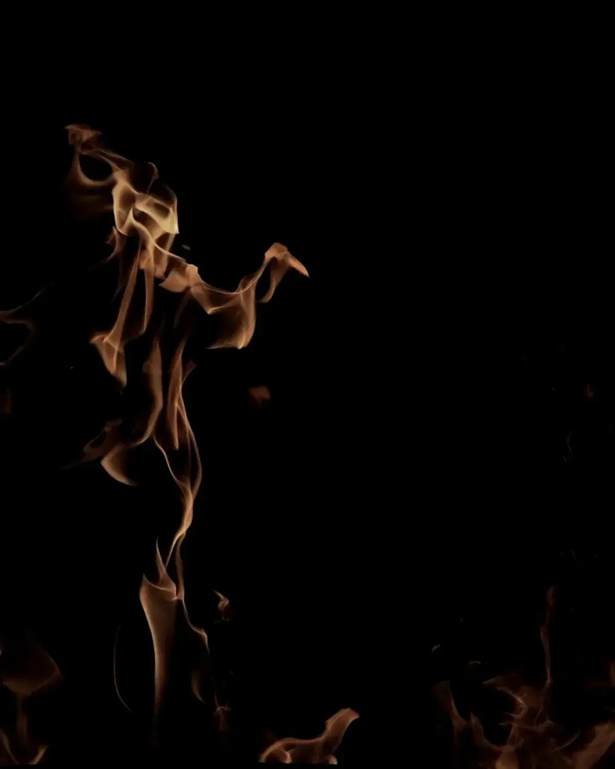 Flame rising from embers in the dark